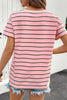 Pink Stripe V Neck Slim Fit Casual T Shirt