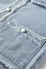 Beau Blue Frayed Edge Flap Pockets Denim Vest Jacket
