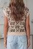 Brown Western Horseshoe Bow Pattern Button Front Sleeveless Knit Sweater