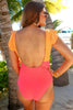 Vitality Orange Color Block Ruffled Knotted Backless One Piece Swimsuit