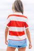 Red Stripe Collar V Neck Cuffed Dolman Short Sleeve Top