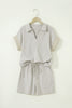 Khaki Stripe Dolman Sleeve Polo Shirt and Drawstring Shorts Set