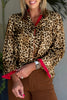 Brown Fierce Leopard Allure Contrast Ruffle Trim V Neck Shirt
