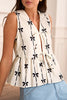 White Bow Printed Tie Closure Ruffled Vest