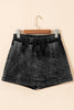 Black Drawstring High Waist Pocketed Denim Shorts