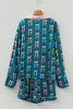 Green Ribbon Bow Print Silky Long Sleeve Shirt and Shorts 2pcs Pajama Set