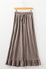 Jungle Green Ruffled Wide Leg Pull On High Waist Pants with Pockets