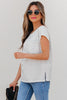 White Stripe Cap Sleeve Crew Neck Casual Tee with Chest Pocket