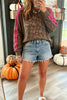 Brown Leopard Print Striped Detail Relaxed Pullover Sweatshirt