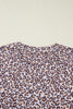 Khaki Leopard Ribbed Long Sleeve Top Drawstring Shorts 2pcs Outfit
