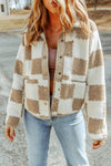 Lapis Checked Snap Button Sherpa Jacket