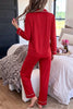 Racing Red Bow Pocket Detail Long Sleeve Shirt 2pcs Pajama Set