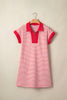 Red Stripe Quarter Zip Polo Collar T Shirt Dress with Pockets