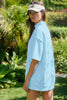 Light Pink Solid Color Exposed Seam Mock Neck Oversize Tee Casual Shorts 2pcs Outfit