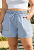 Beau Blue Pocketed Drawstring High Waist Plus Size Denim Shorts