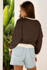 Coffee Raw Edge Flower Patch Drop Shoulder Casual Top