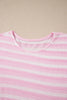 Pink Striped Print Waffle Knit T Shirt