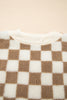 Brown Checkered Sherpa Buttoned Front Chunky Jacket