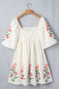 Beige Floral Print Puff Sleeve Babydoll Dress