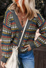 Multicolour Dotty Pattern Knit Button Front V Neck Sweater Cardigan