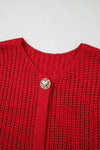 Fiery Red Solid Textured Knit Side Pockets Buttoned Sweater Vest