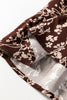 Brown Ditsy Floral Print Split Neck Long Sleeve Shirred Waist Flared Mini Dress
