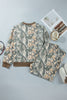 Brown Jungle Camouflage Print Ribbed Trim Long Sleeve Top Plus Size Pant Set