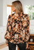 Black Floral V Neck Long Puff Sleeve Breezy Blouse