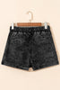 Black Drawstring High Waist Pocketed Denim Shorts
