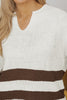 Brown Striped Accent Notched V Neck Cropped Sweater T Shirt