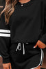 Black Varsity Stripe Detail Drop Shoulder Pullover Mini Skirt Set