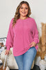 Bonbon Spiral Ribbed Exposed Seam Detail Plus Size Long Sleeve Top