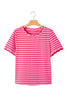 Green Stripe Scalloped Trim Round Neck T Shirt