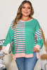 Green Stripe Color Block Exposed Seam Side Slit Plus Size Sweatshirt