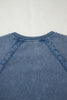 Sail Blue Lace Patchwork Detail Notched Neck Mineral Wash Baggy Sweatshirt