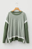 Green Stripe Color Block Patchwork Dolman Oversize Tunic Sweater