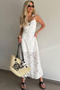 White Tie Spaghetti Straps Floral Lace Overlay Long Dress