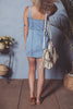 Beau Blue Seamed Zipper Square Neck Sleeveless Denim Mini Dress