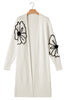 Beige Flower Embroidered Drop Shoulder Open Front Duster Cardigan