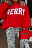 Fiery Red MERRY/CHRISTMAS Reversible Print Mock Neck Baggy Pullover Sweatshirt