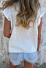 Bonbon Lace Detail Flutter Sleeve Pleated Round Neck Blouse
