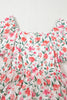 Pink Floral Puff Sleeve Square Neck Empire Waist Tiered Maxi Dress