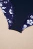 Sky Blue Crossed Back Floral Print Asymmetric Knot Side One Piece Swimsuit