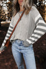 Brown Stripe Geometric Textured Drop Shoulder Sweater