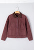 Coffee Corduroy Collar Zipped Front Denim Jacket