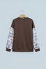 Coffee Camouflage Sleeve Crewneck Baggy Pullover Sweatshirt