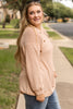 Beige Plus Size Lace Patchwork Buttons Waffle Knit Top