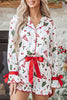 White Christmas Print Ruffle Cuff Long Sleeve Lounge Set