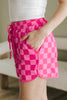 Multicolour Checkered Drawstring Elastic Waist Casual Shorts