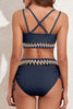 Racing Red Ribbed Knit Tribal Contrast Detail 2pcs High Waist Swimsuit